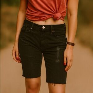 Men’s 502 Levi’s Regular Fit Black Cut Off Denim High Waist Distressed Shorts